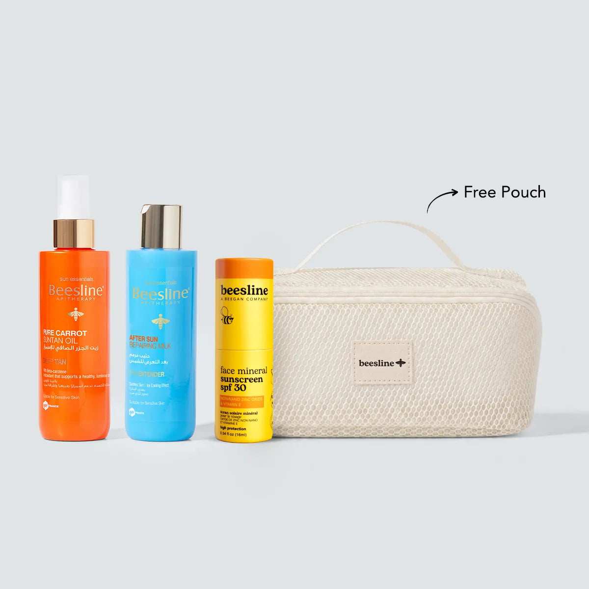 After Sun Milk + Face Mineral Sunscreen SPF30 + Carrot Suntan Oil + FREE Pouch