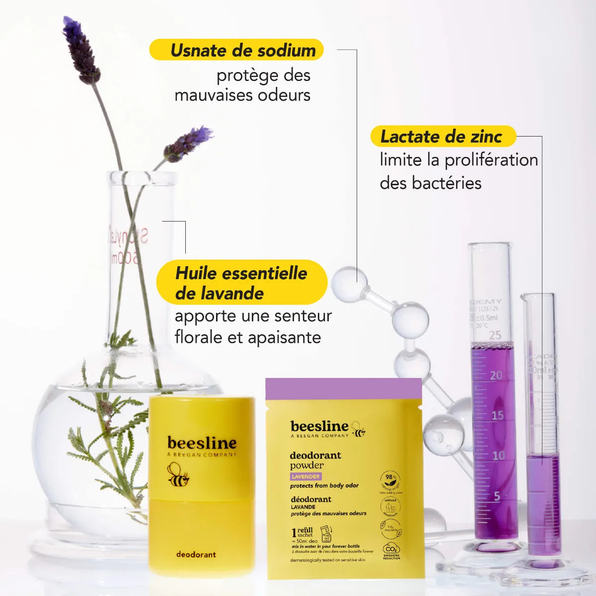 Refillable Powder Deodorant Anti-Odor 48h – Lavender – Starter Kit